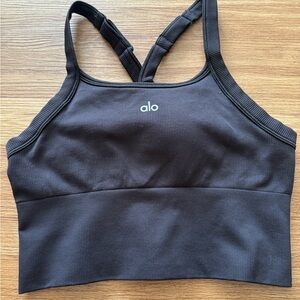ALO Yoga Black Ribbed Sports Bra
